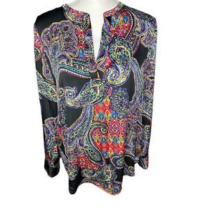 Lauren Ralph Lauren Paisley Tunic Blouse Shirt Long Sleeve Dressy Colorful Sz M